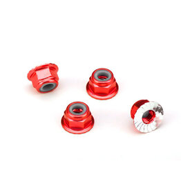Traxxas 1747A Nuts, aluminum, flanged, serrated (4mm) (red-anodized) (4)