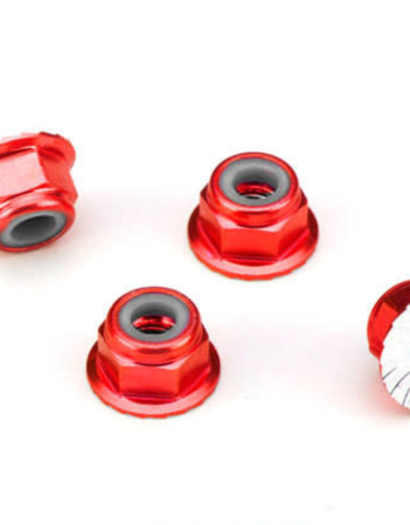 Traxxas 1747A Nuts, aluminum, flanged, serrated (4mm) (red-anodized) (4)