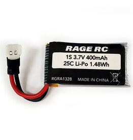 Rage R/C RGRA1328	3.7V 400mAh 25C LiPo Battery; Micro Warbirds, Tempest 600, Super Cub MX