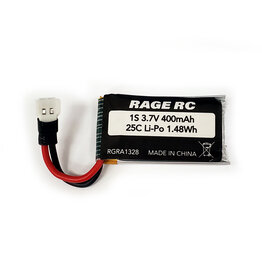 Rage R/C RGRA1328	3.7V 400mAh 25C LiPo Battery; Micro Warbirds, Tempest 600, Super Cub MX