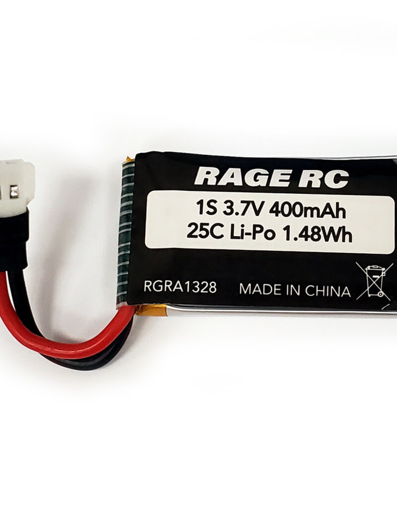 Rage R/C RGRA1328	3.7V 400mAh 25C LiPo Battery; Micro Warbirds, Tempest 600, Super Cub MX