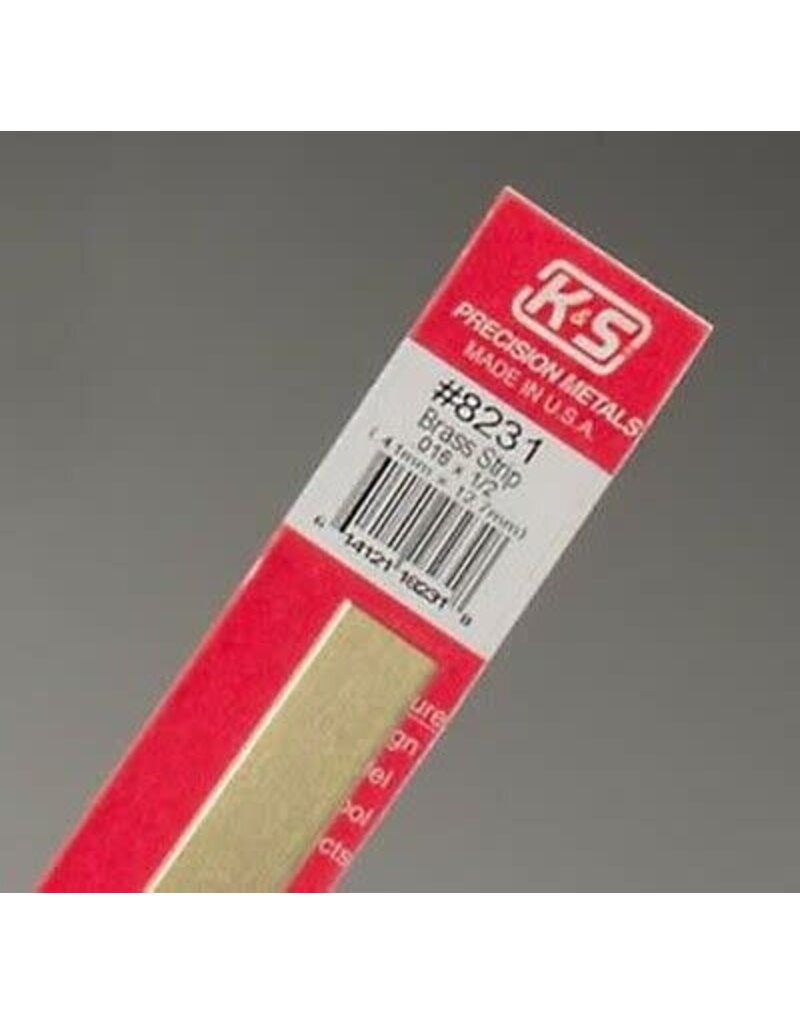 K&S KNS-8232	.016"x1"x12" Brass Strips (1)