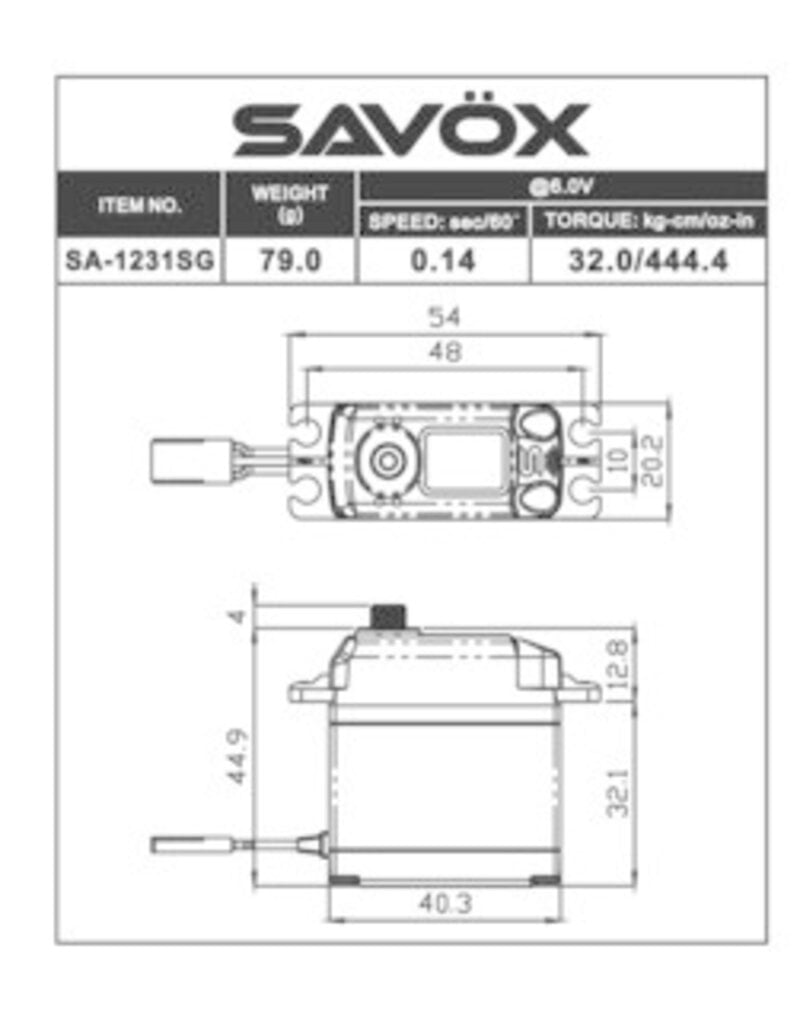 Savox SAVSA1231S Coreless Digital Servo 0.14/444.4 @6V