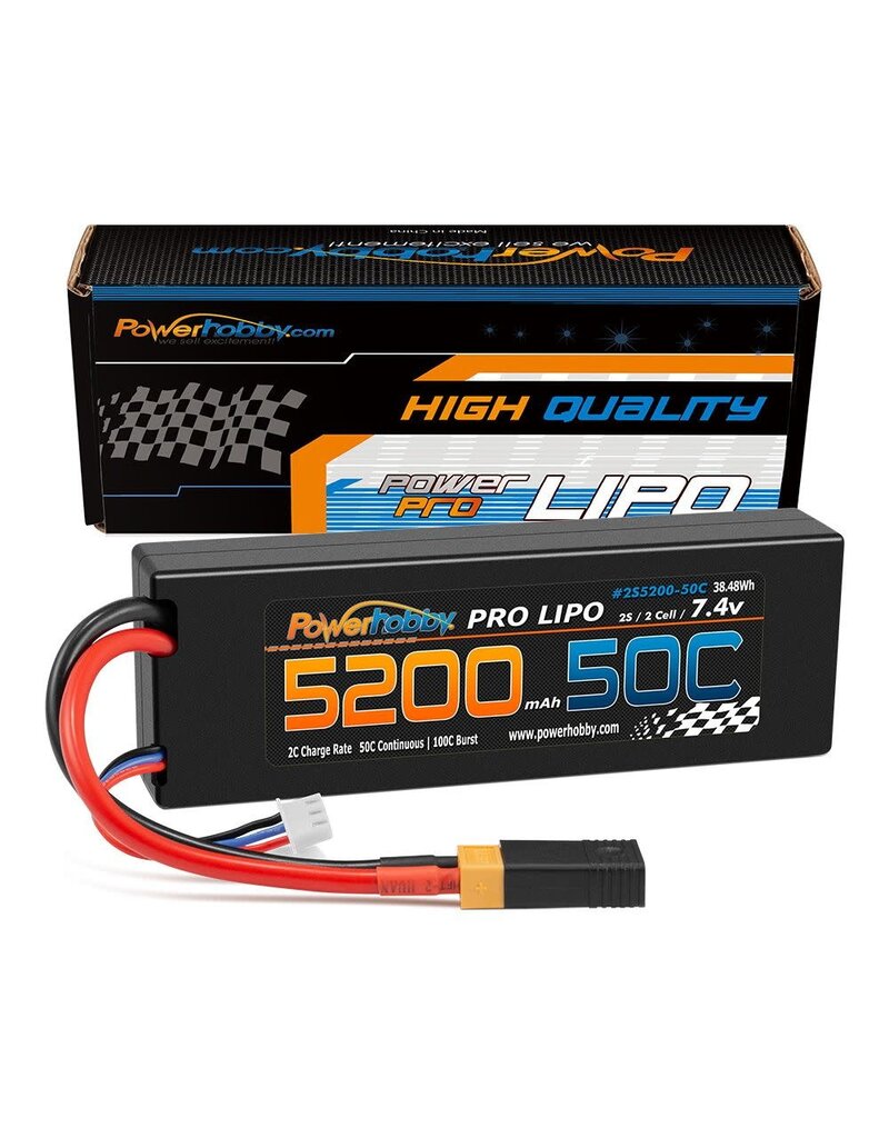 Power Hobby PHB2S520050XT60 5200mAh 7.4V 2S 50C LiPo Battery with Hardwired XT60 Connector w/HC Adapter
