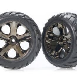 Traxxas 3776A 	 Tires & wheels (All-Star black chrome wheels, Anaconda? tires, foam inserts) (nitro rear/ electric front)