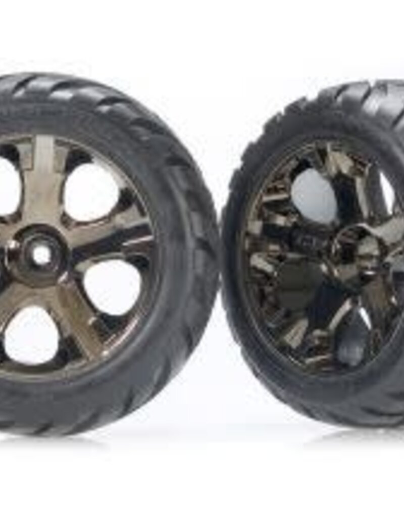 Traxxas 3776A 	 Tires & wheels (All-Star black chrome wheels, Anaconda? tires, foam inserts) (nitro rear/ electric front)