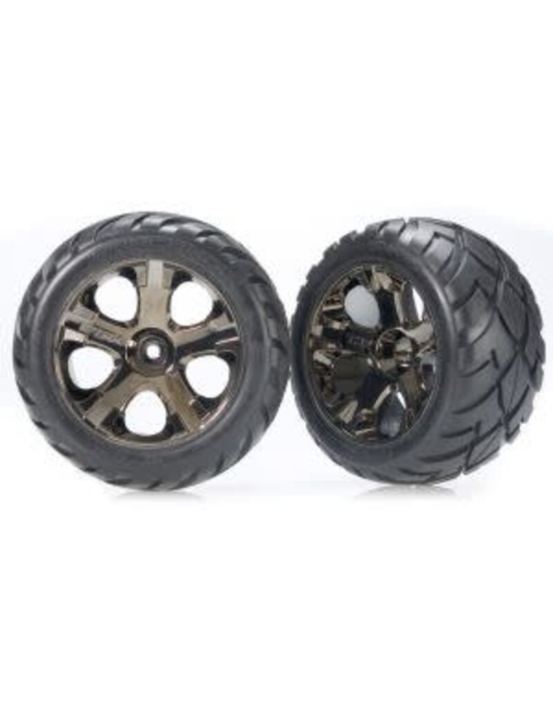Traxxas 3776A Tires & wheels (All-Star black chrome wheels, Anaconda? tires, foam inserts) (nitro rear/ electric front)