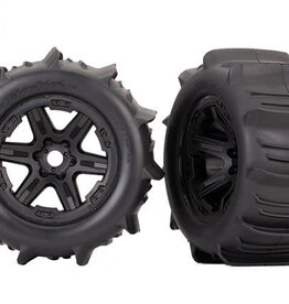 Traxxas 8674 Tires & wheels, assembled, glued (black 3.8' wheels, paddle tires, foam inserts) (2) (TSM rated)