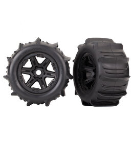 Traxxas 8674 Tires & wheels, assembled, glued (black 3.8' wheels, paddle tires, foam inserts) (2) (TSM rated)
