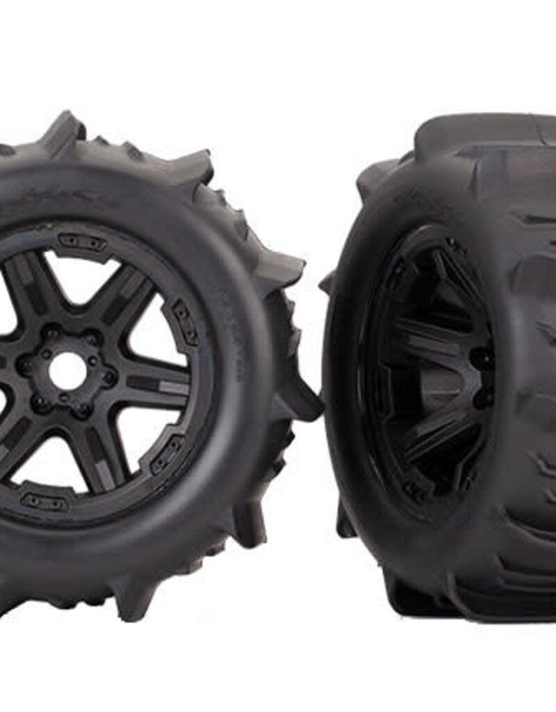 Traxxas 8674 Tires & wheels, assembled, glued (black 3.8' wheels, paddle tires, foam inserts) (2) (TSM rated)