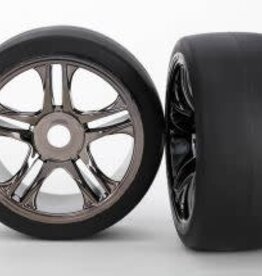 Traxxas 6477 Tires & wheels, assembled, glued (split-spoke, black chrome wheels, slick tires (S1 compound), foam inserts) (rear) (2)