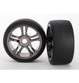 Traxxas 6477 Tires & wheels, assembled, glued (split-spoke, black chrome wheels, slick tires (S1 compound), foam inserts) (rear) (2)
