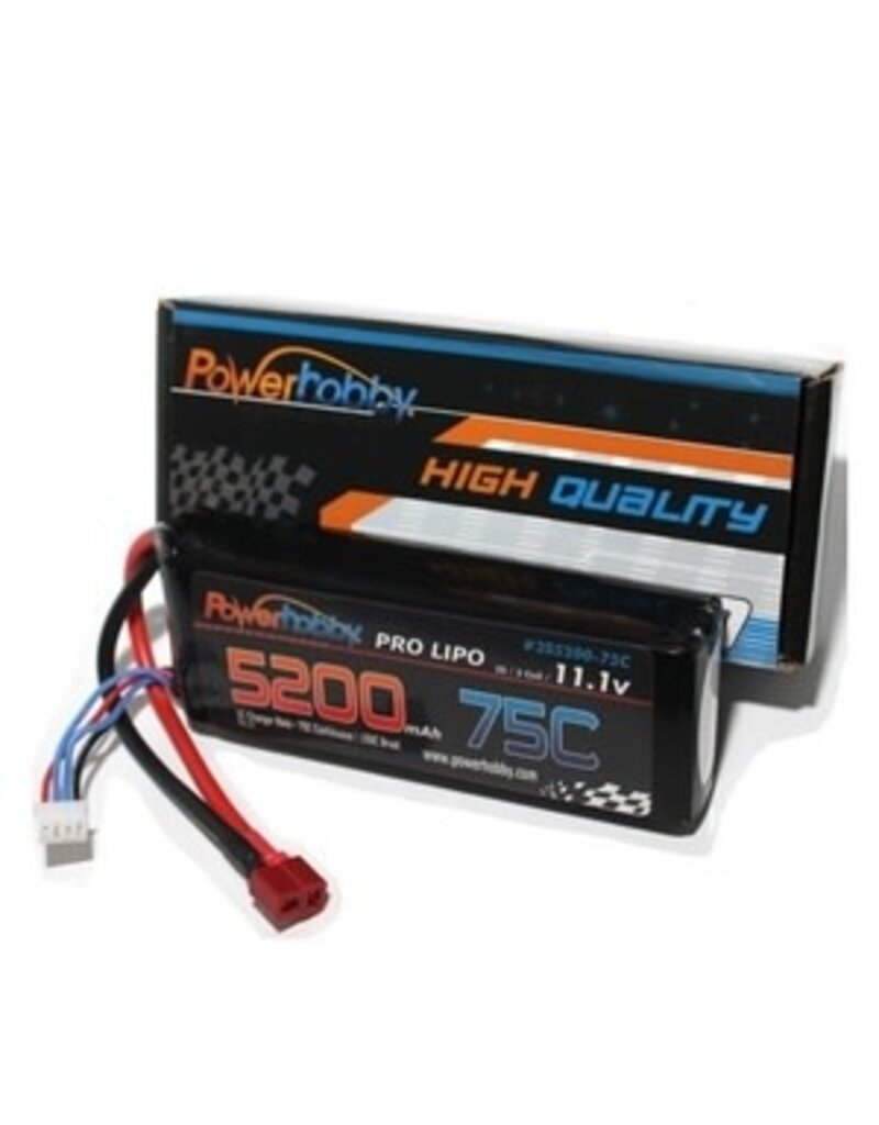 Power Hobby PHB3S520075DEANS PowerHobby 3S 11.1V 5200mAh 75C Lipo Battery Pack w Deans Connector3S 11.1V 5200MAH 75C Lipo Battery Hardwired with T-Plug
