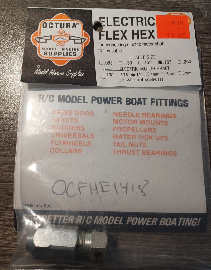 Octura octura ocfhe1418 Flex Hex Assembly for connecting flexible shaft to motor.