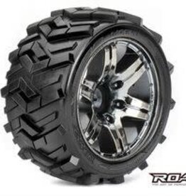 Roapex ROPR2004-CB0	Morph 1/10 Stadium Truck Tires, Mounted on Chrome Black Wheels, 0 Offset, 12mm Hex (1 pair)