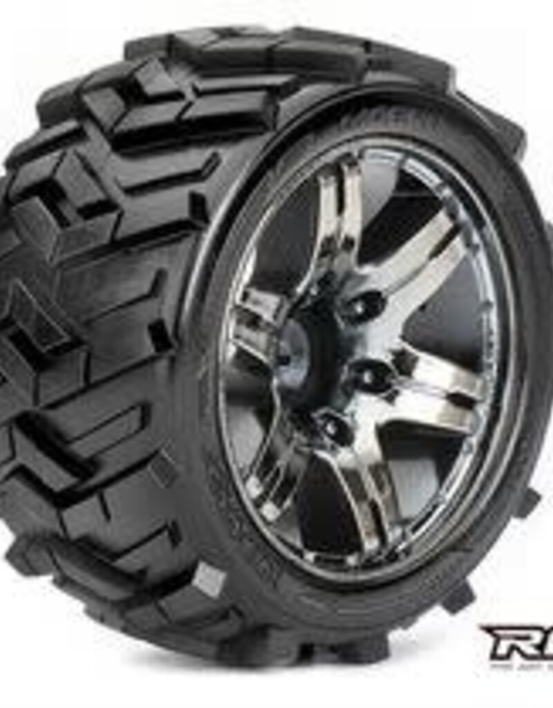 Roapex ROPR2004-CB0	Morph 1/10 Stadium Truck Tires, Mounted on Chrome Black Wheels, 0 Offset, 12mm Hex (1 pair)