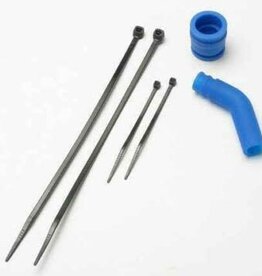 Traxxas 5245 Pipe coupler, molded (blue)/ exhaust deflecter (rubber, blue)/ cable ties, long (2)/ cable ties, short (2)