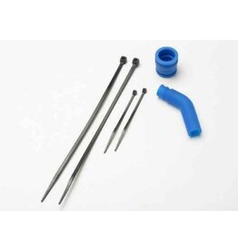 Traxxas 5245 Pipe coupler, molded (blue)/ exhaust deflecter (rubber, blue)/ cable ties, long (2)/ cable ties, short (2)