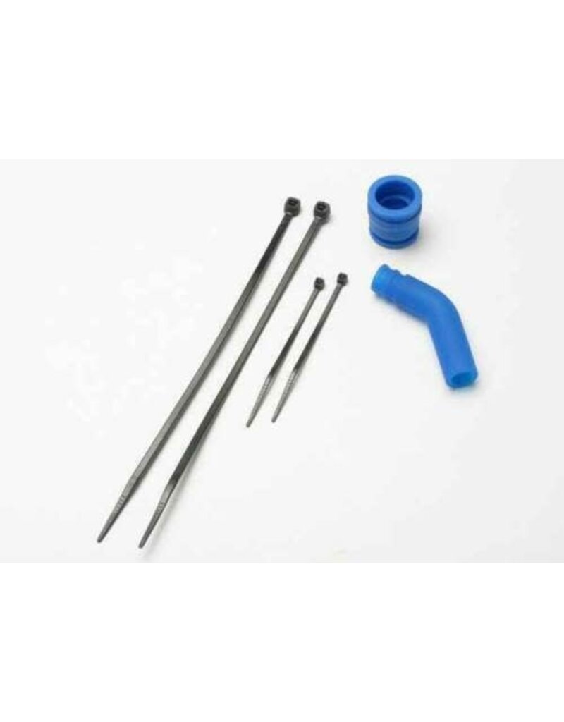 Traxxas 5245 Pipe coupler, molded (blue)/ exhaust deflecter (rubber, blue)/ cable ties, long (2)/ cable ties, short (2)