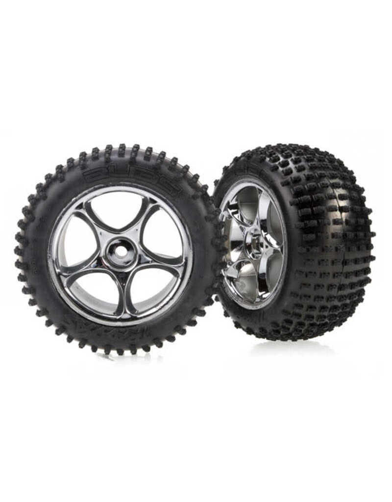 Traxxas 2470R - Tires & wheels, assembled (Tracer 2.2' chrome wheels, Alias 2.2' tires) (2) (Bandit rear, soft compound with foam inserts)
