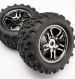 Traxxas 4983A Tires & wheels, assembled, glued (SS (Split Spoke) black chrome wheels, Maxx? tires (6.3' outer diameter), foam inserts) (2) (use with 17mm splined wheel hubs & nuts, part #5353X) (fits Revo?/T-Maxx?/E-Maxx) (TSM rated)
