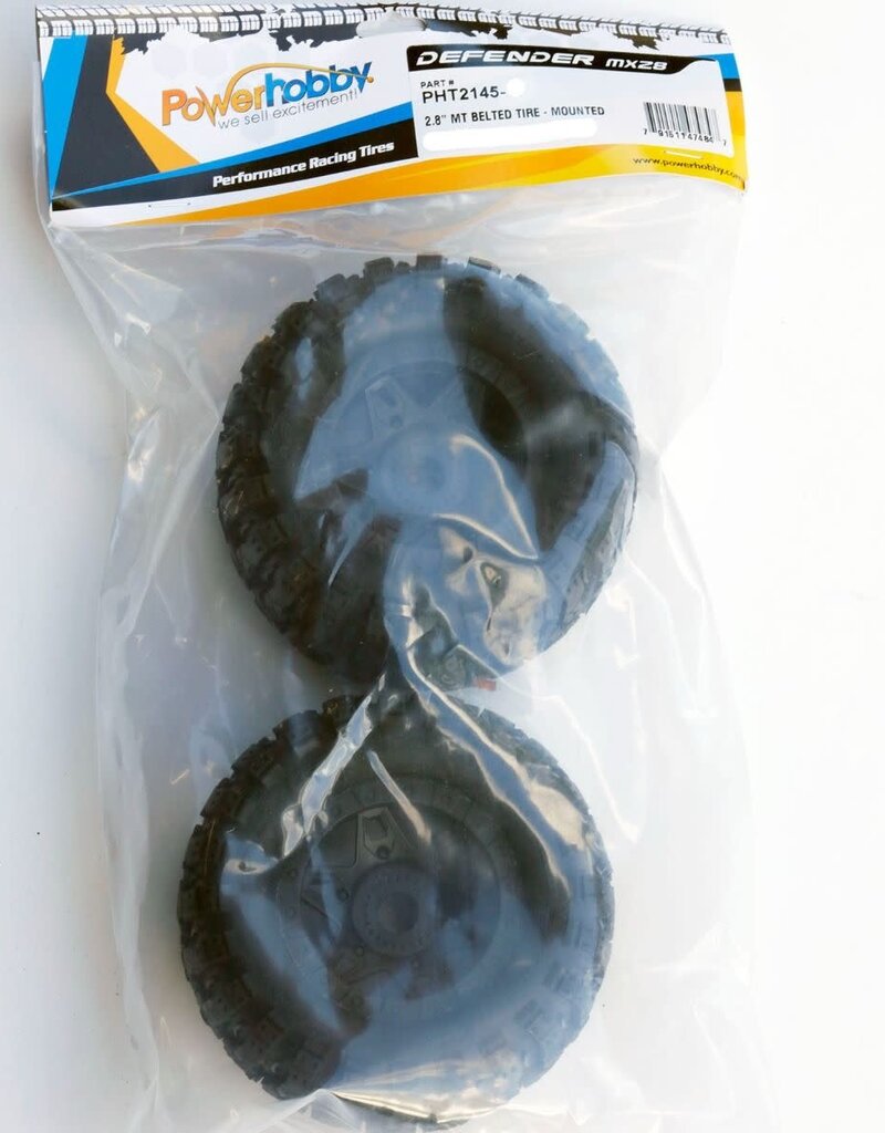 Power Hobby PHT2145-10	Defender 2.8" Belted All Terrain Tires, Mounted, 12mm 0 Offset Rear, fits Traxxas 2WD