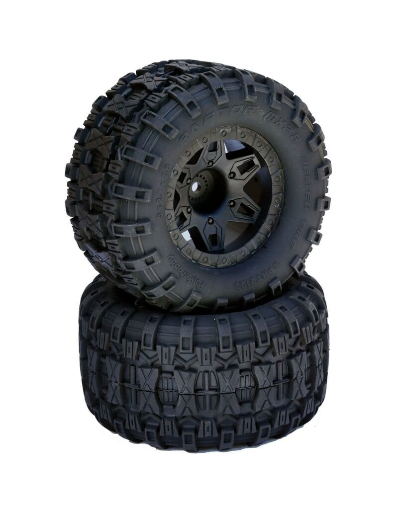 Power Hobby PHT2122-10	1/10 Raptor 2.8" Belted All Terrain Tires, Mounted, 12mm 0 Offset Rear. fits Traxxas 2WD