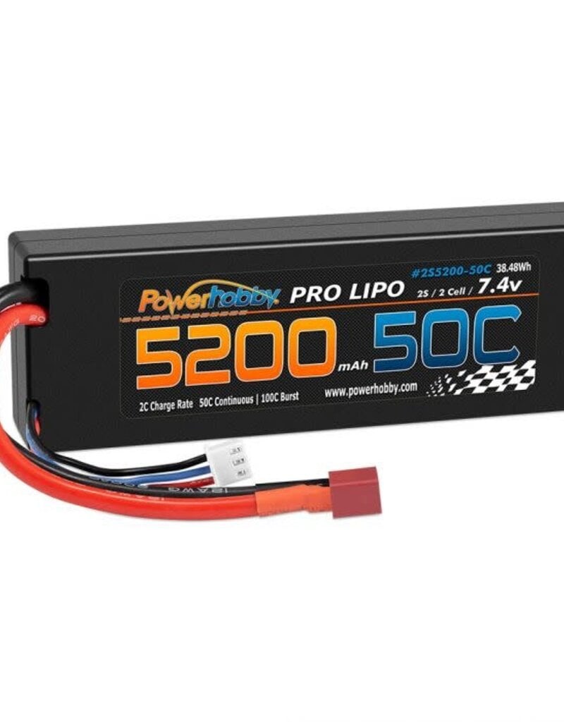 Power Hobby PHB2S520050DNS 2S 7.4V 5200mAh 50C Lipo Battery Pack w Deans Plug Hard Case