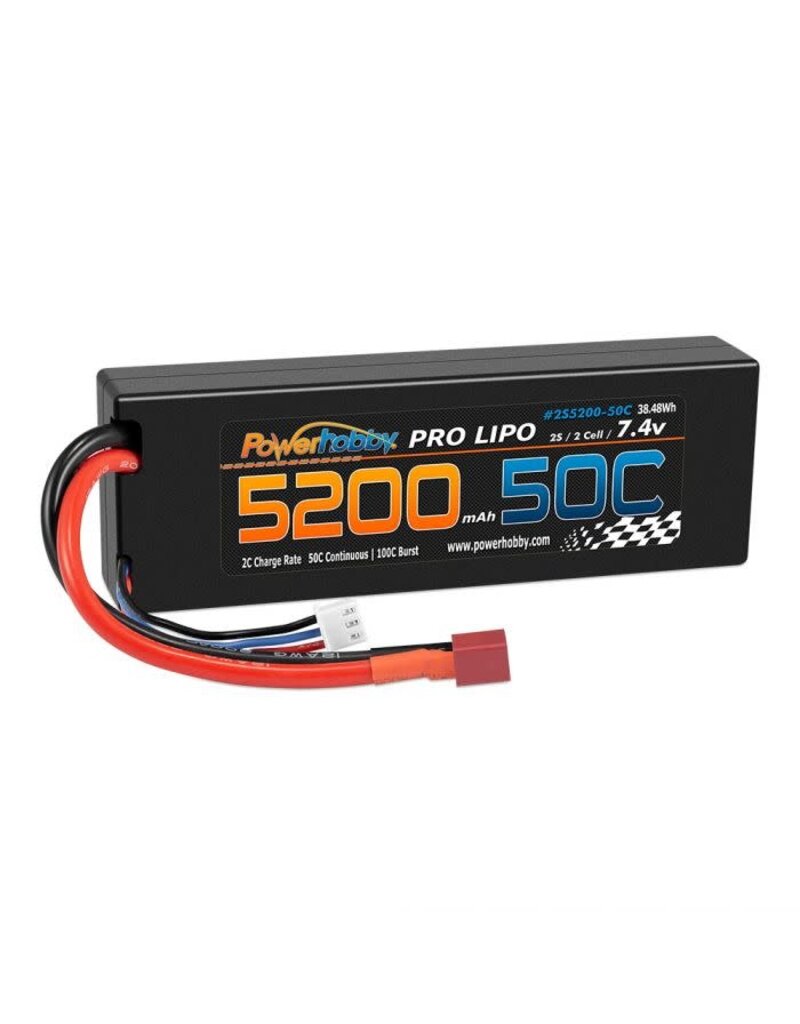Power Hobby PHB2S520050DNS 2S 7.4V 5200mAh 50C Lipo Battery Pack w Deans Plug Hard Case