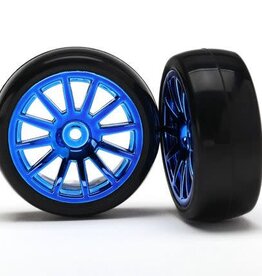 Traxxas 7573R Tires/Wheels Assembled Glued 12-Spoke Blue (2)