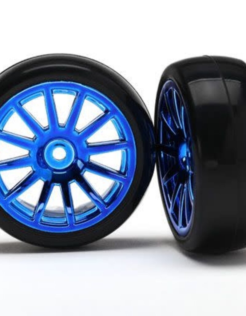 Traxxas 7573R Tires/Wheels Assembled Glued 12-Spoke Blue (2)
