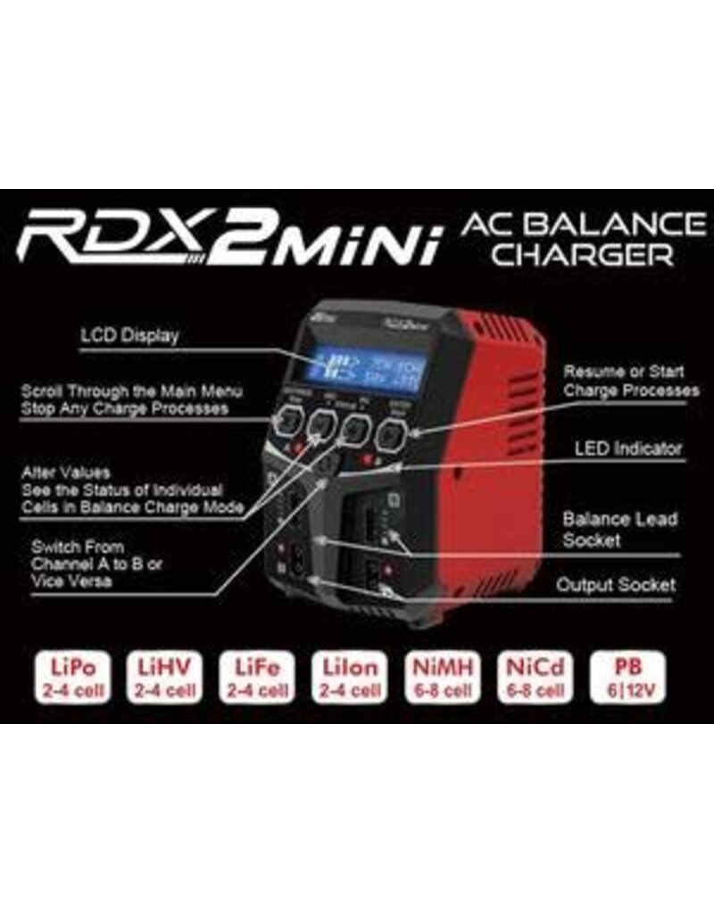 Hitec HRC44299	RDX2 Mini 100 Watt Dual Port AC Balance Charger