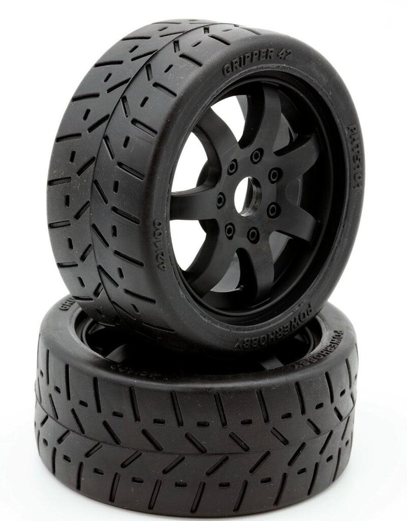 Power Hobby PHT5101 Powerhobby 1/8 Gripper 42/100 Belted Mounted Tires 17mm Black Wheels