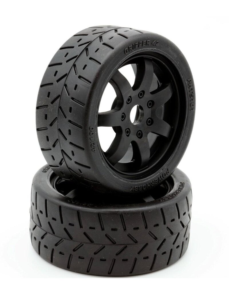 Power Hobby PHT5101 Powerhobby 1/8 Gripper 42/100 Belted Mounted Tires 17mm Black Wheels