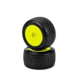 jconcepts JCO41202221	J Concepts Dirt Trac Mini - Green Compound, Pre-Mounted, Yellow Wheels, Fits Losi Mini-B/Mini-T Rear 2.0