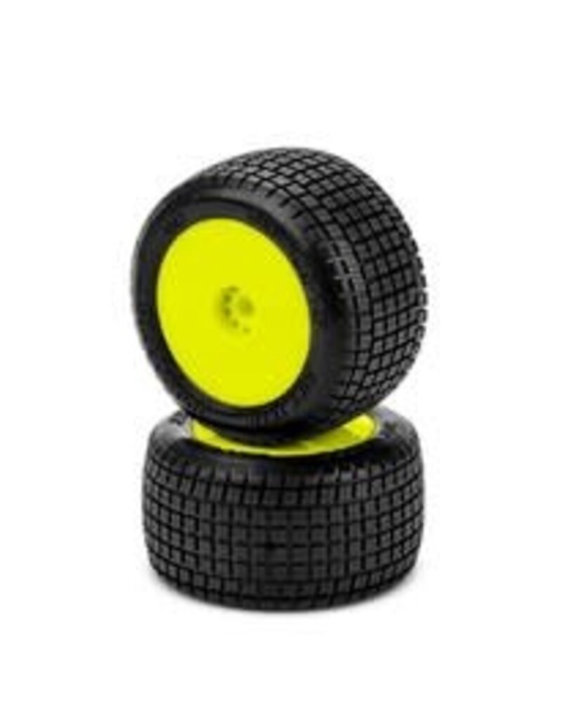 jconcepts JCO41202221	J Concepts Dirt Trac Mini - Green Compound, Pre-Mounted, Yellow Wheels, Fits Losi Mini-B/Mini-T Rear 2.0