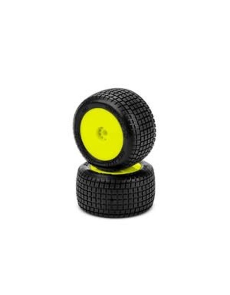 jconcepts JCO41202221	J Concepts Dirt Trac Mini - Green Compound, Pre-Mounted, Yellow Wheels, Fits Losi Mini-B/Mini-T Rear 2.0