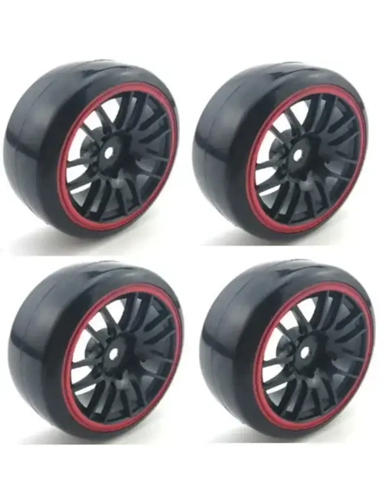 PHB5417 Powerhobby 1/10 Drift Car Mounted Tires / Wheels (4) Red PY040