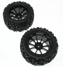 redcat RER14590 Pre-Mounted 1/10th Truck Tires & 10 Spoke Wheels (Black) (1pr)