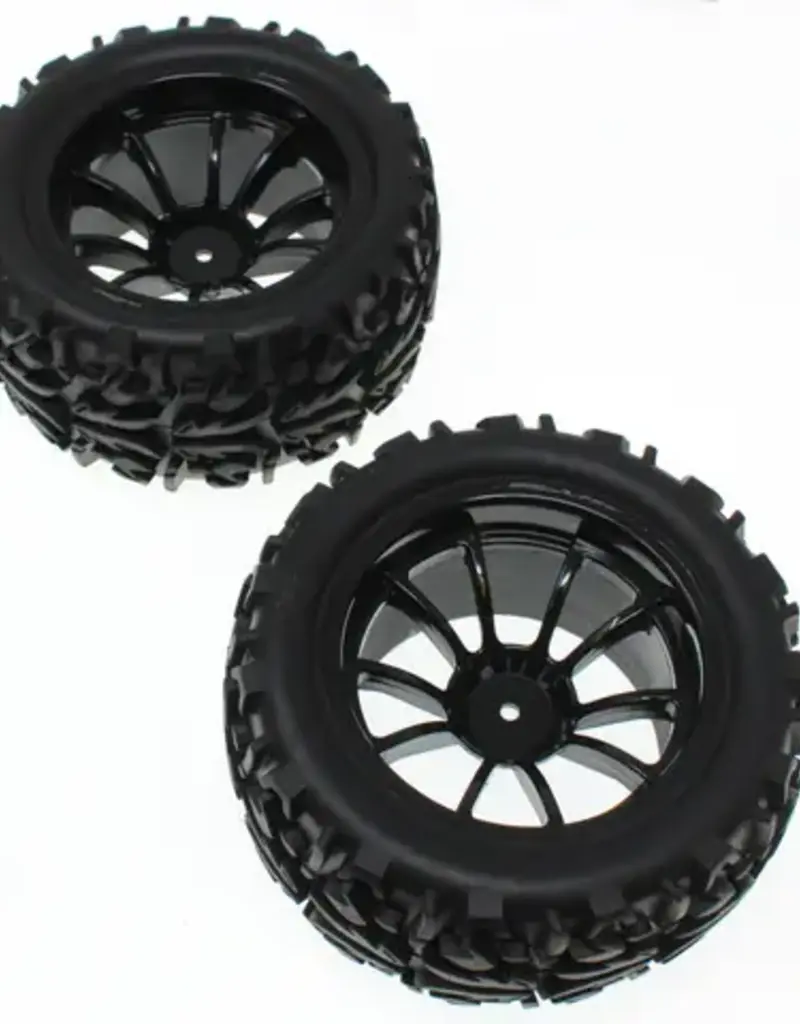 redcat RER14590 Pre-Mounted 1/10th Truck Tires & 10 Spoke Wheels (Black) (1pr)