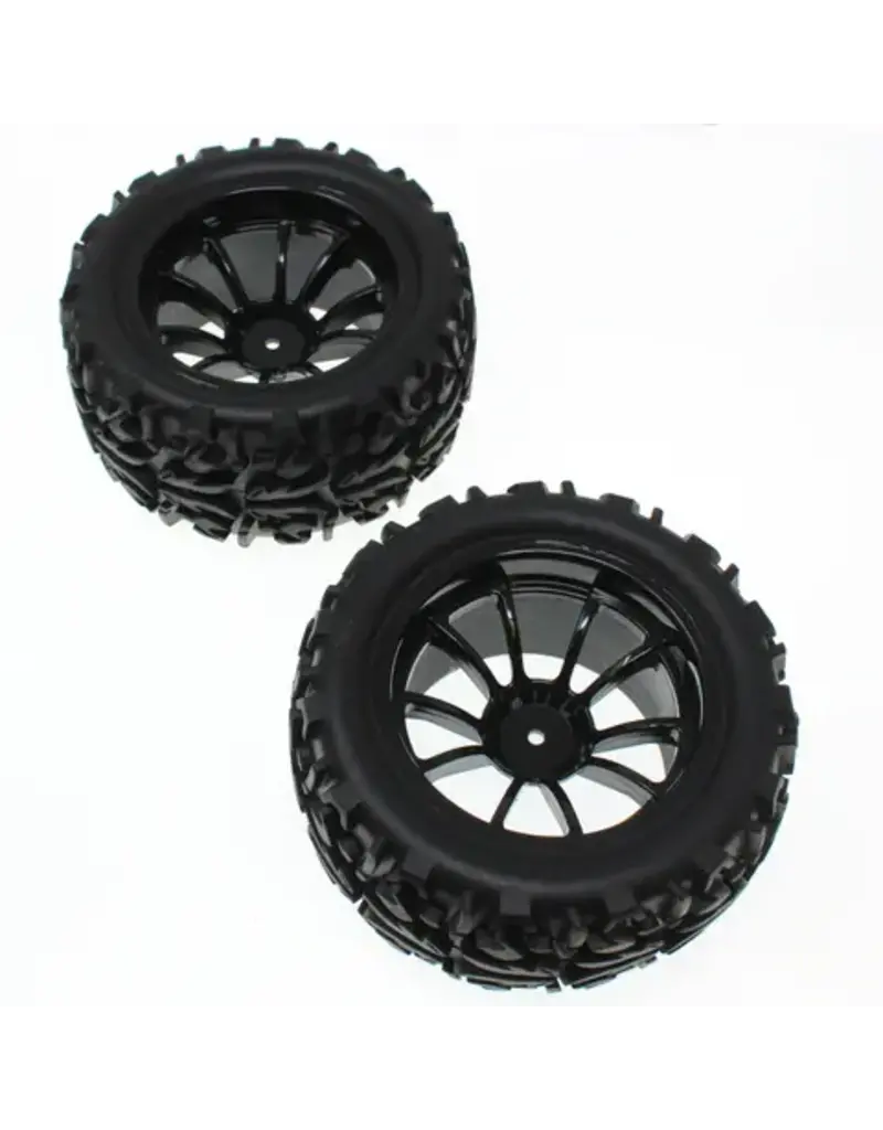 redcat RER14590 Pre-Mounted 1/10th Truck Tires & 10 Spoke Wheels (Black) (1pr)