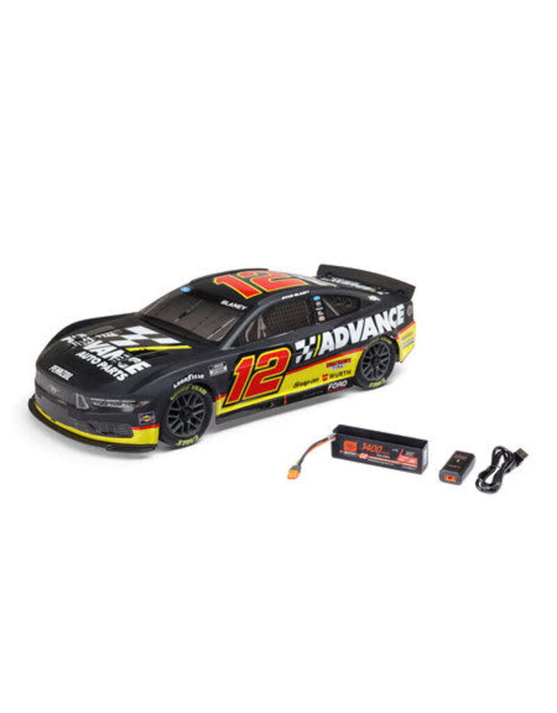 losi LOS1122512	 1/12 NASCAR RC Race Car Ryan Blaney No. 12 2025 Advance Auto Ford Mustang 2S AWD RTR Brushed On-Road (Battery & Charger included, Black