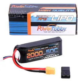 Power Hobby PHB2S200050CXT60 2s 7.4v 2000mah 50c Lipo Battery w XT60 + Adapter