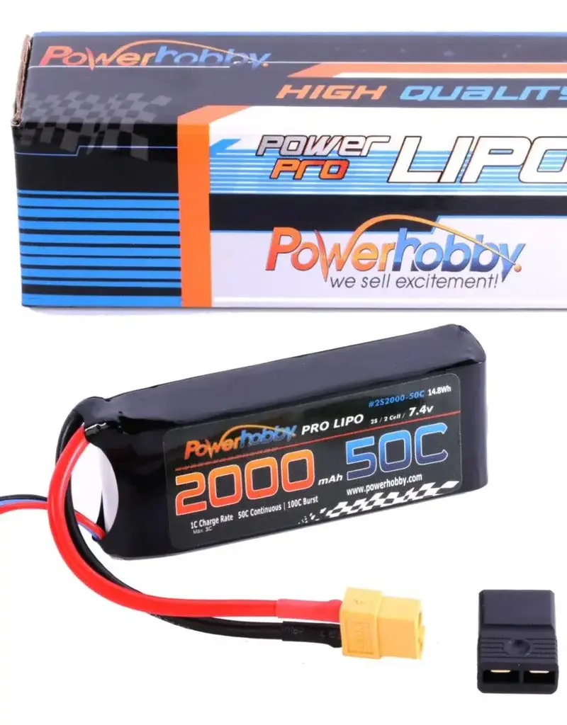 Power Hobby PHB2S200050CXT60 2s 7.4v 2000mah 50c Lipo Battery w XT60 + Adapter