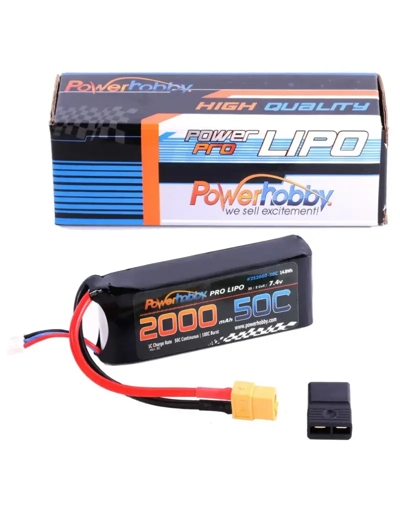 Power Hobby PHB2S200050CXT60 2s 7.4v 2000mah 50c Lipo Battery w XT60 + Adapter