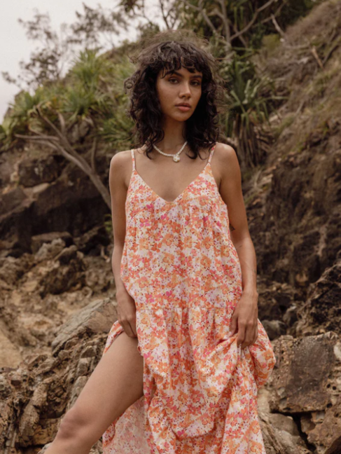 Rhythm Rosa Floral Tiered Midi Dress