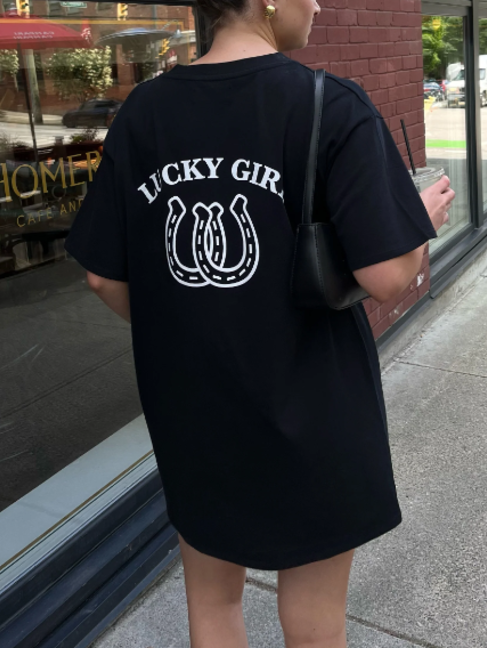 brunette the label Lucky Girl Oversized Tee Dress