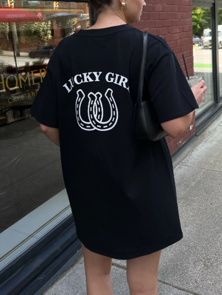 brunette the label Lucky Girl Oversized Tee Dress
