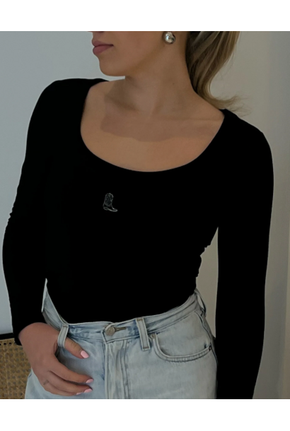 Embroidered Cowgirl Boot Long Sleeve Tee
