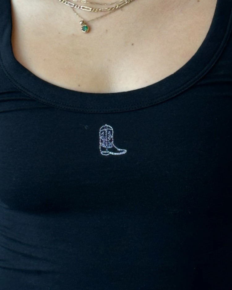 brunette the label Embroidered Cowgirl Boot Long Sleeve Tee